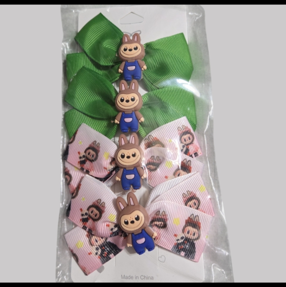Little Monster Character Green & Pink Hair Bows Set (NIP)